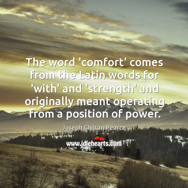 The word ‘comfort’ comes from the Latin words for ‘with’ and ‘strength’ Joseph Chilton Pearce Picture Quote