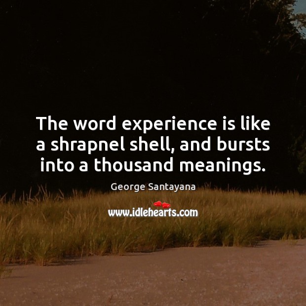The word experience is like a shrapnel shell, and bursts into a thousand meanings. George Santayana Picture Quote