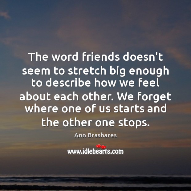 The word friends doesn’t seem to stretch big enough to describe how Ann Brashares Picture Quote
