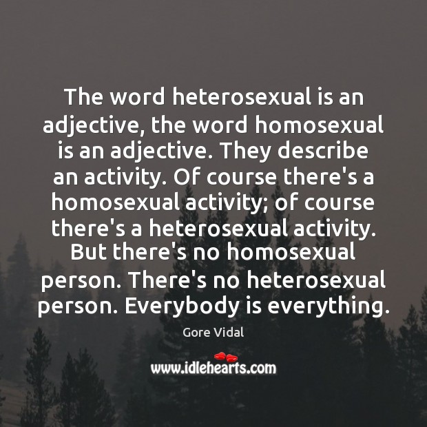 The word heterosexual is an adjective, the word homosexual is an adjective. Gore Vidal Picture Quote