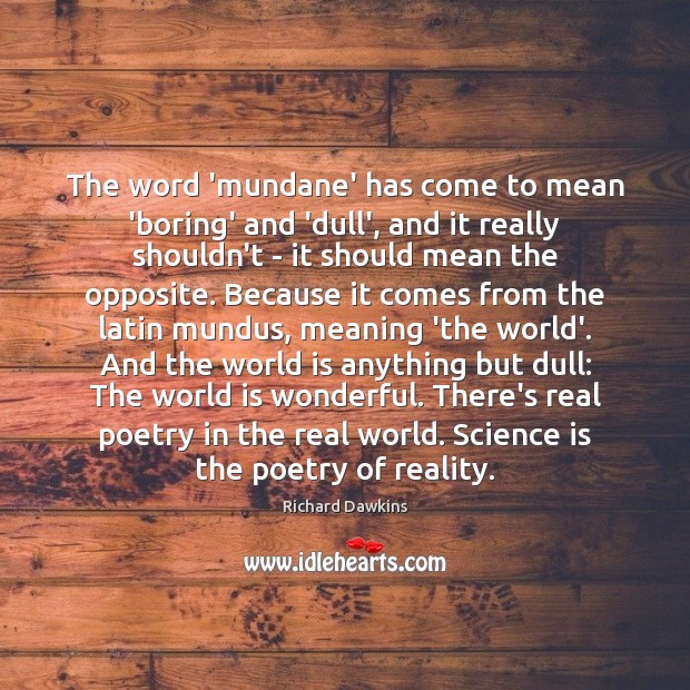 The word ‘mundane’ has come to mean ‘boring’ and ‘dull’, and it Image
