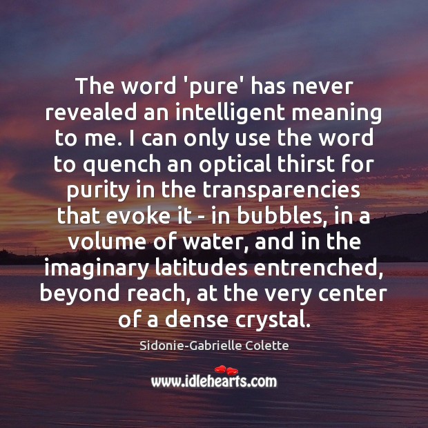 The word ‘pure’ has never revealed an intelligent meaning to me. I Image