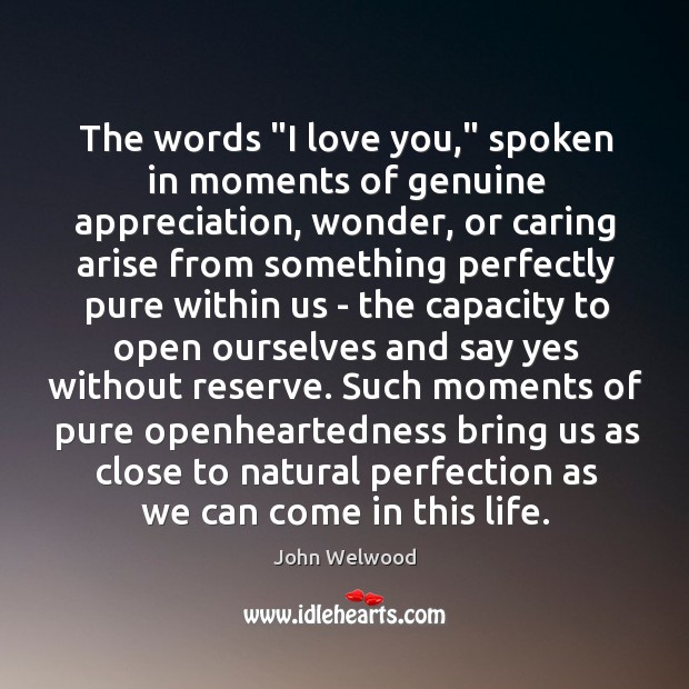 The words “I love you,” spoken in moments of genuine appreciation, wonder, John Welwood Picture Quote