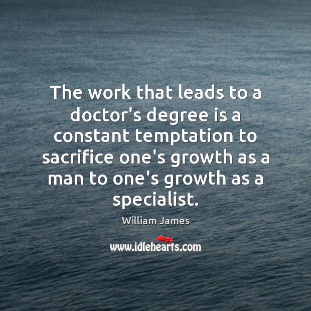 The work that leads to a doctor’s degree is a constant temptation William James Picture Quote
