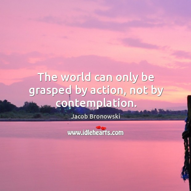 The world can only be grasped by action, not by contemplation. Jacob Bronowski Picture Quote