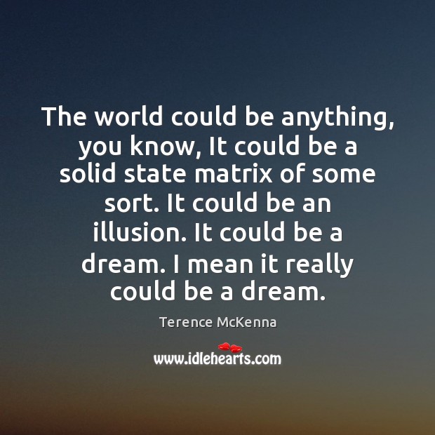 The world could be anything, you know, It could be a solid Terence McKenna Picture Quote