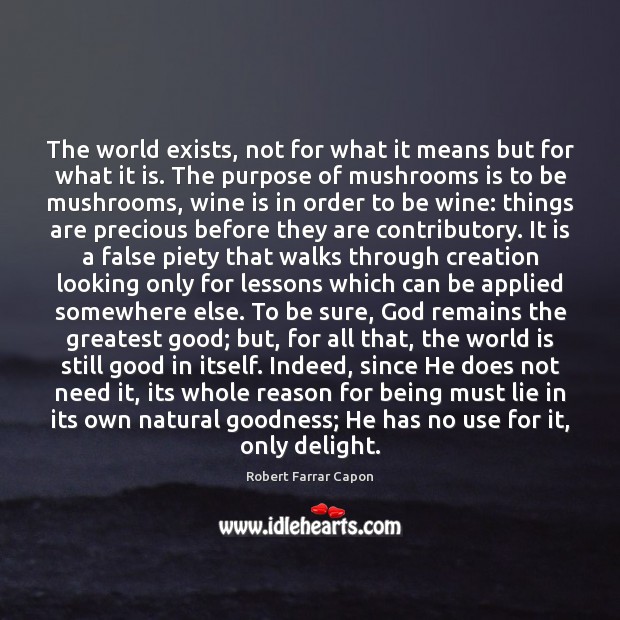 The world exists, not for what it means but for what it Robert Farrar Capon Picture Quote