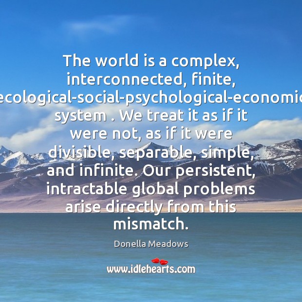 The world is a complex, interconnected, finite, ecological-social-psychological-economic system . We treat it 