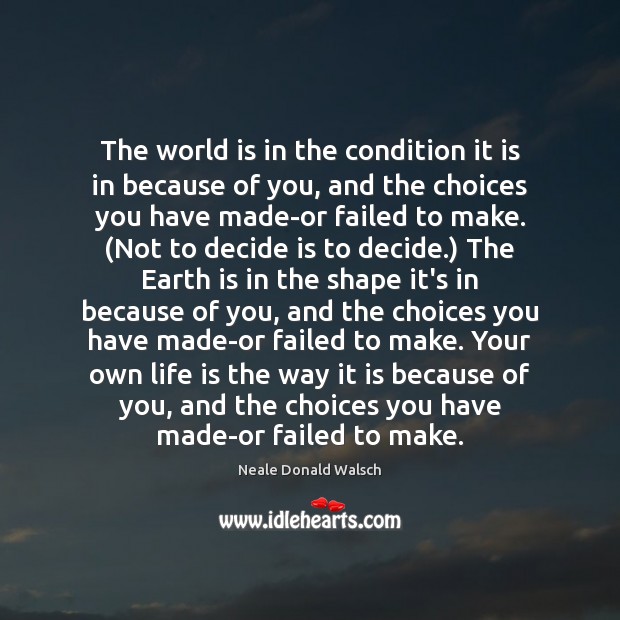 The world is in the condition it is in because of you, Neale Donald Walsch Picture Quote