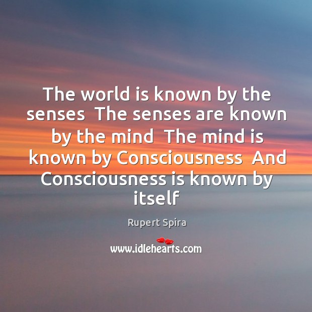 The world is known by the senses  The senses are known by Rupert Spira Picture Quote