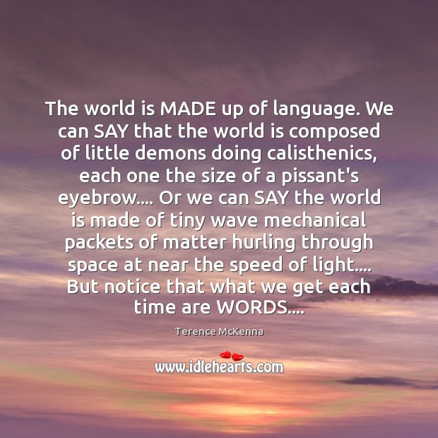 The world is MADE up of language. We can SAY that the Terence McKenna Picture Quote