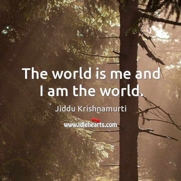 The world is me and I am the world. Jiddu Krishnamurti Picture Quote
