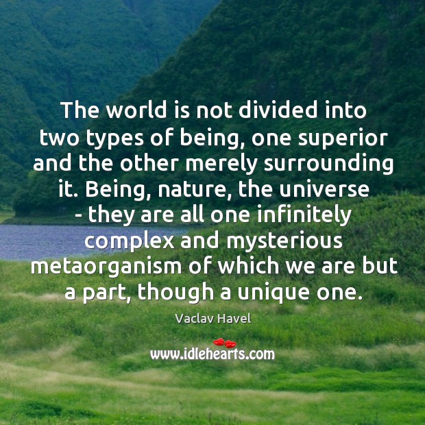 The world is not divided into two types of being, one superior Vaclav Havel Picture Quote