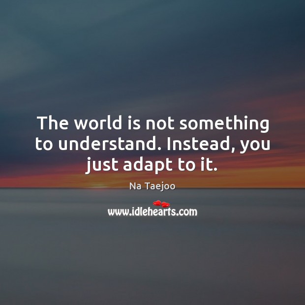 The world is not something to understand. Instead, you just adapt to it. Image