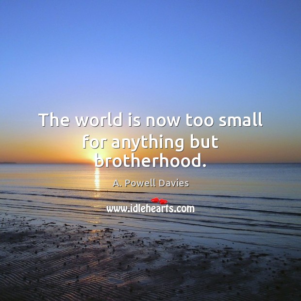 The world is now too small for anything but brotherhood. A. Powell Davies Picture Quote