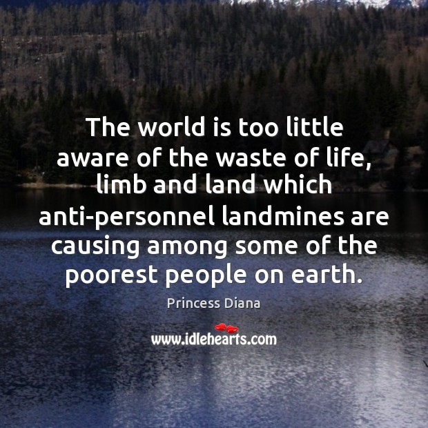 The world is too little aware of the waste of life, limb Princess Diana Picture Quote
