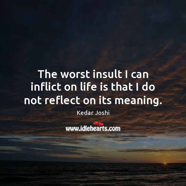 The worst insult I can inflict on life is that I do not reflect on its meaning. Kedar Joshi Picture Quote