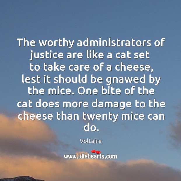 The worthy administrators of justice are like a cat set to take Voltaire Picture Quote