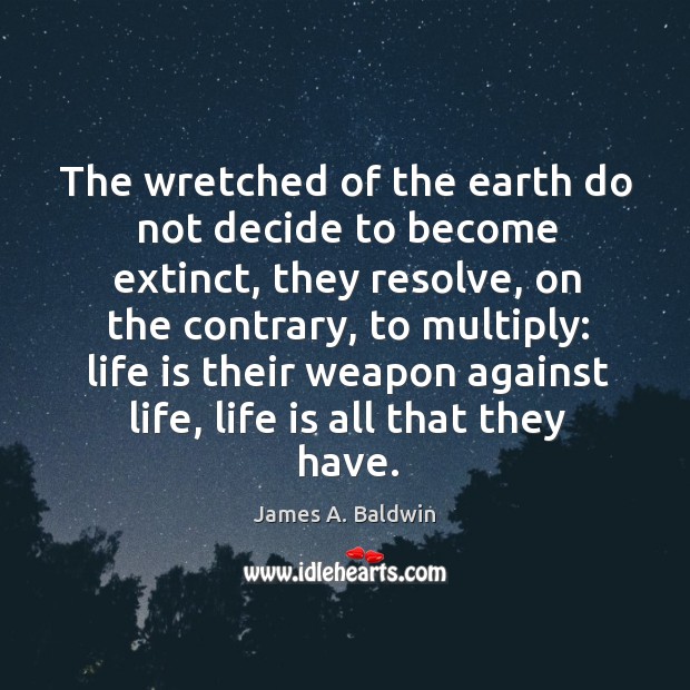 The wretched of the earth do not decide to become extinct, they James A. Baldwin Picture Quote