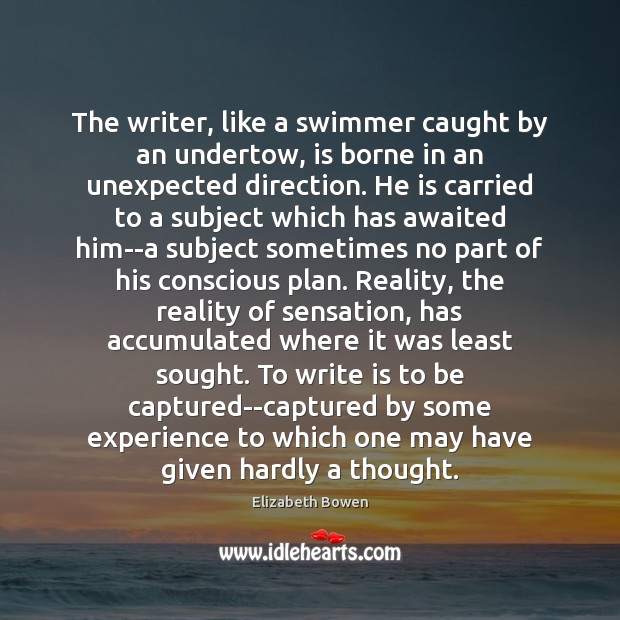 The writer, like a swimmer caught by an undertow, is borne in Elizabeth Bowen Picture Quote