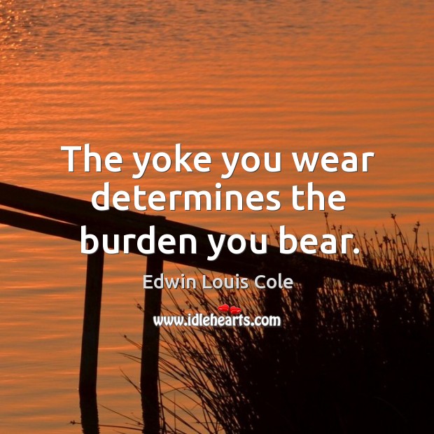 The yoke you wear determines the burden you bear. Edwin Louis Cole Picture Quote
