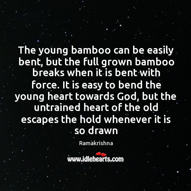 The young bamboo can be easily bent, but the full grown bamboo Ramakrishna Picture Quote