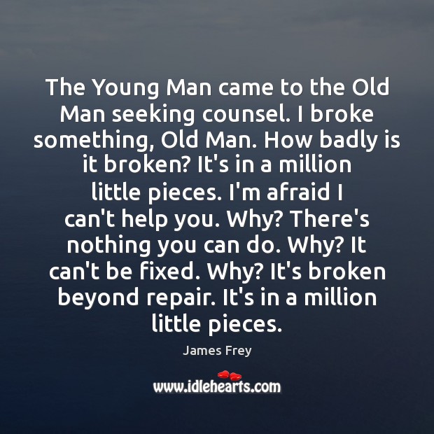 The Young Man came to the Old Man seeking counsel. I broke James Frey Picture Quote