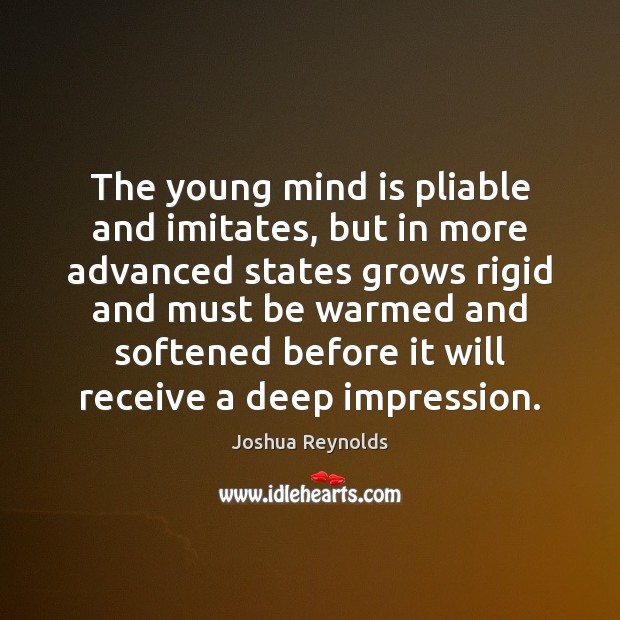 The young mind is pliable and imitates, but in more advanced states Joshua Reynolds Picture Quote