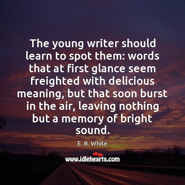 The young writer should learn to spot them: words that at first E. B. White Picture Quote