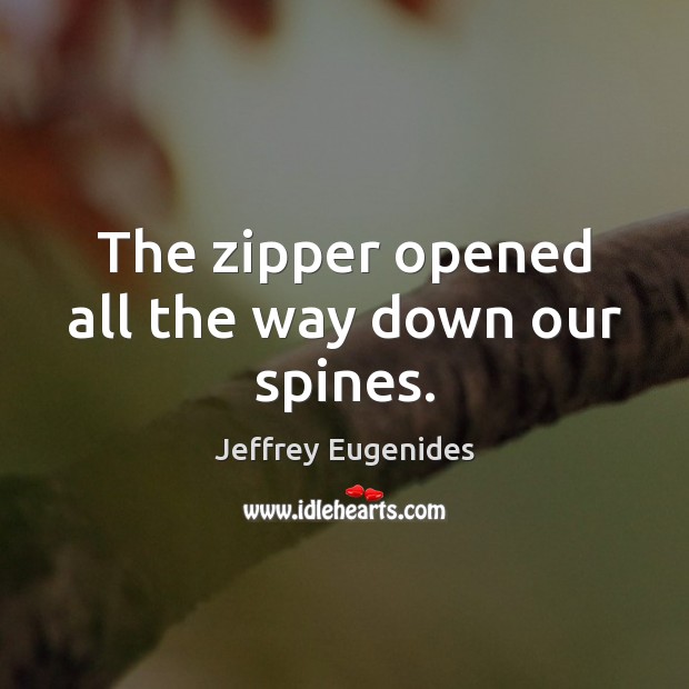 The zipper opened all the way down our spines. Jeffrey Eugenides Picture Quote