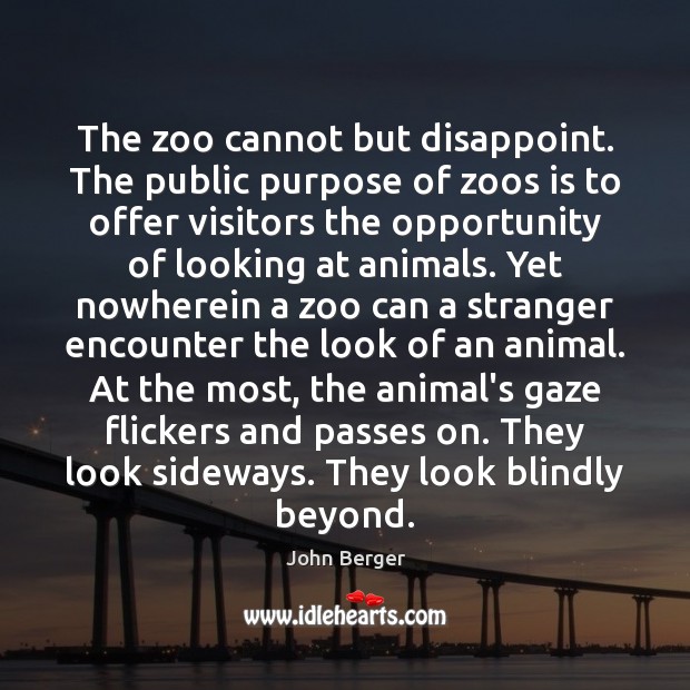 The zoo cannot but disappoint. The public purpose of zoos is to John Berger Picture Quote