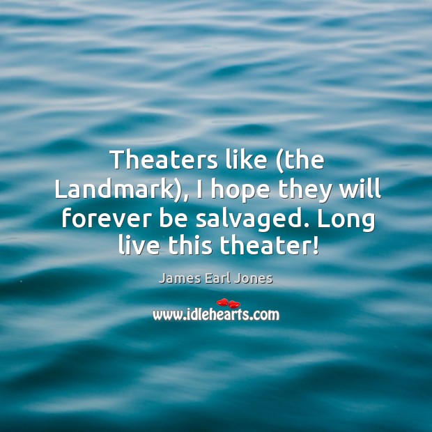 Theaters like (the landmark), I hope they will forever be salvaged. Long live this theater! James Earl Jones Picture Quote