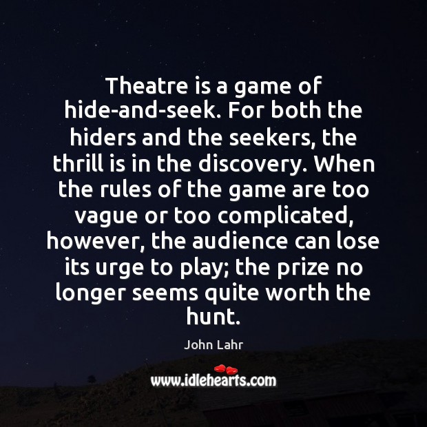 Theatre is a game of hide-and-seek. For both the hiders and the John Lahr Picture Quote