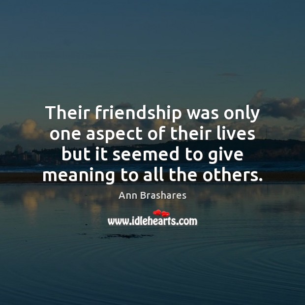 Their friendship was only one aspect of their lives but it seemed Ann Brashares Picture Quote