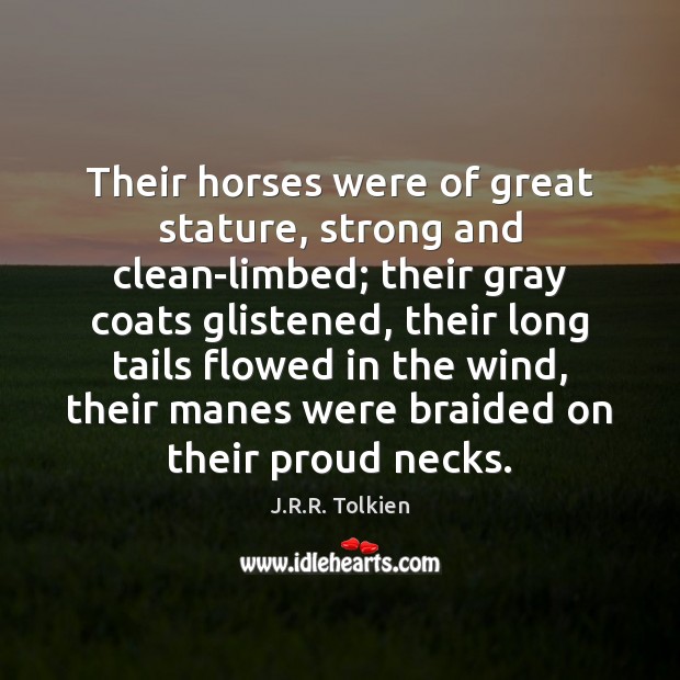 Their horses were of great stature, strong and clean-limbed; their gray coats J.R.R. Tolkien Picture Quote