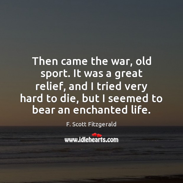 Then came the war, old sport. It was a great relief, and F. Scott Fitzgerald Picture Quote