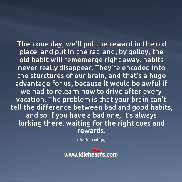 Then one day, we’ll put the reward in the old place, Charles Duhigg Picture Quote