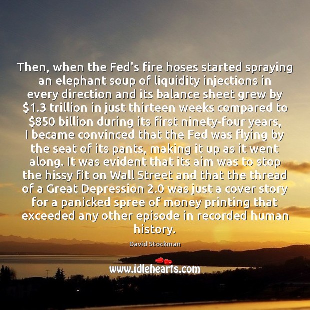 Then, when the Fed’s fire hoses started spraying an elephant soup of David Stockman Picture Quote