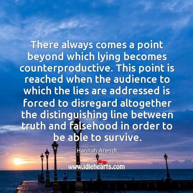 There always comes a point beyond which lying becomes counterproductive. This point Hannah Arendt Picture Quote