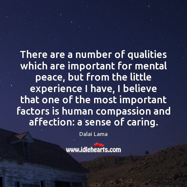 There are a number of qualities which are important for mental peace, Dalai Lama Picture Quote