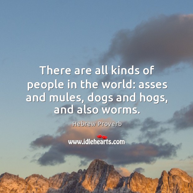 There are all kinds of people in the world: asses and mules, dogs and hogs, and also worms. Hebrew Proverbs Image