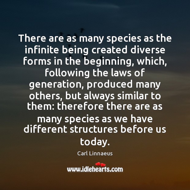 There are as many species as the infinite being created diverse forms Carl Linnaeus Picture Quote