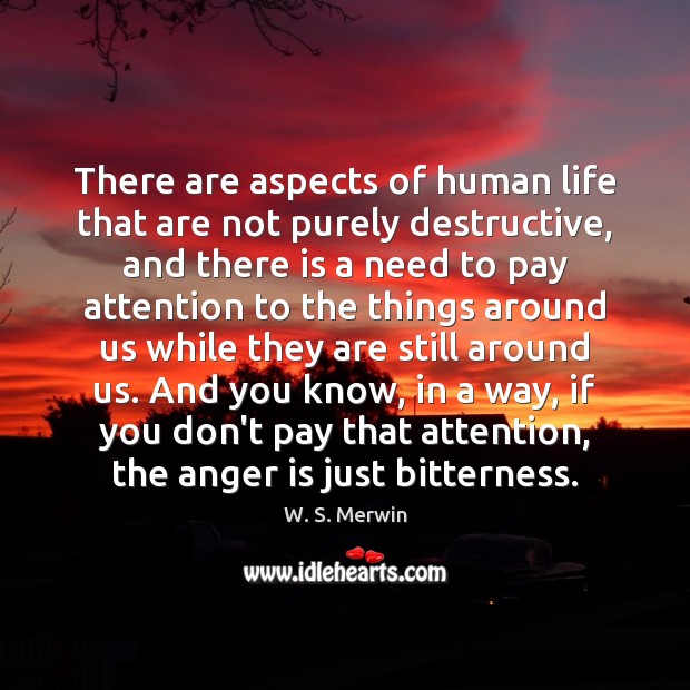 There are aspects of human life that are not purely destructive, and W. S. Merwin Picture Quote