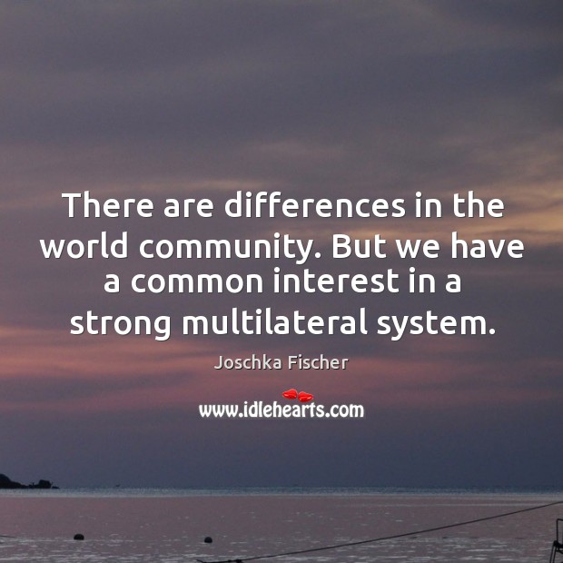 There are differences in the world community. But we have a common interest in a strong multilateral system. Joschka Fischer Picture Quote