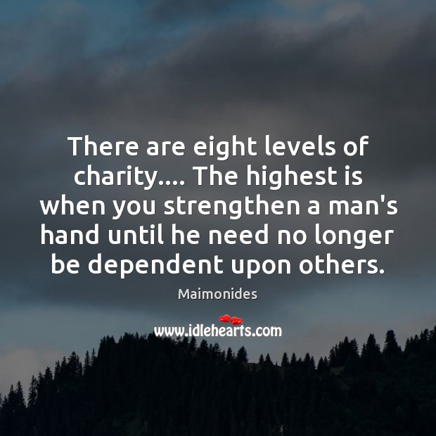 There are eight levels of charity…. The highest is when you strengthen Maimonides Picture Quote