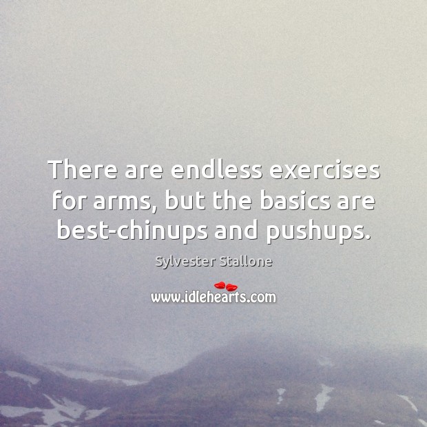 There are endless exercises for arms, but the basics are best-chinups and pushups. Sylvester Stallone Picture Quote