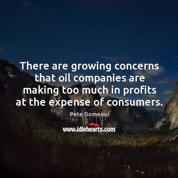 There are growing concerns that oil companies are making too much in profits at the expense of consumers. Pete Domenici Picture Quote