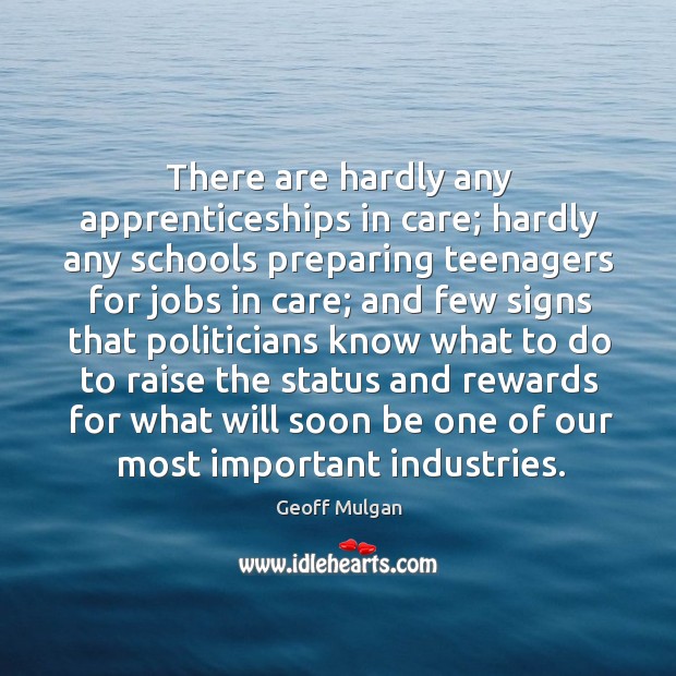 There are hardly any apprenticeships in care; hardly any schools preparing teenagers Geoff Mulgan Picture Quote