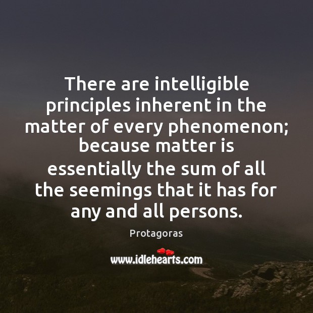 There are intelligible principles inherent in the matter of every phenomenon; because Protagoras Picture Quote