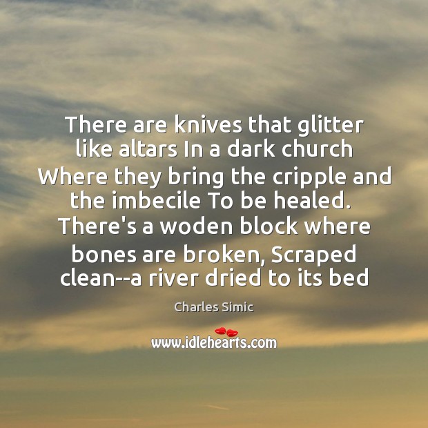 There are knives that glitter like altars In a dark church Where Charles Simic Picture Quote